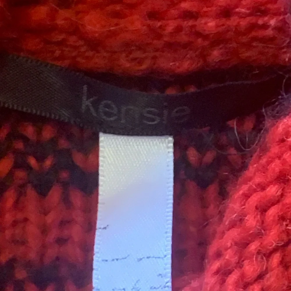 Kensie Sweater Large Red Black Cowl Neck Knit  Casual Winter Warm Long Sleeves